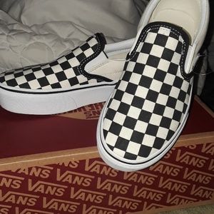 Black & white checker board slip on platform vans